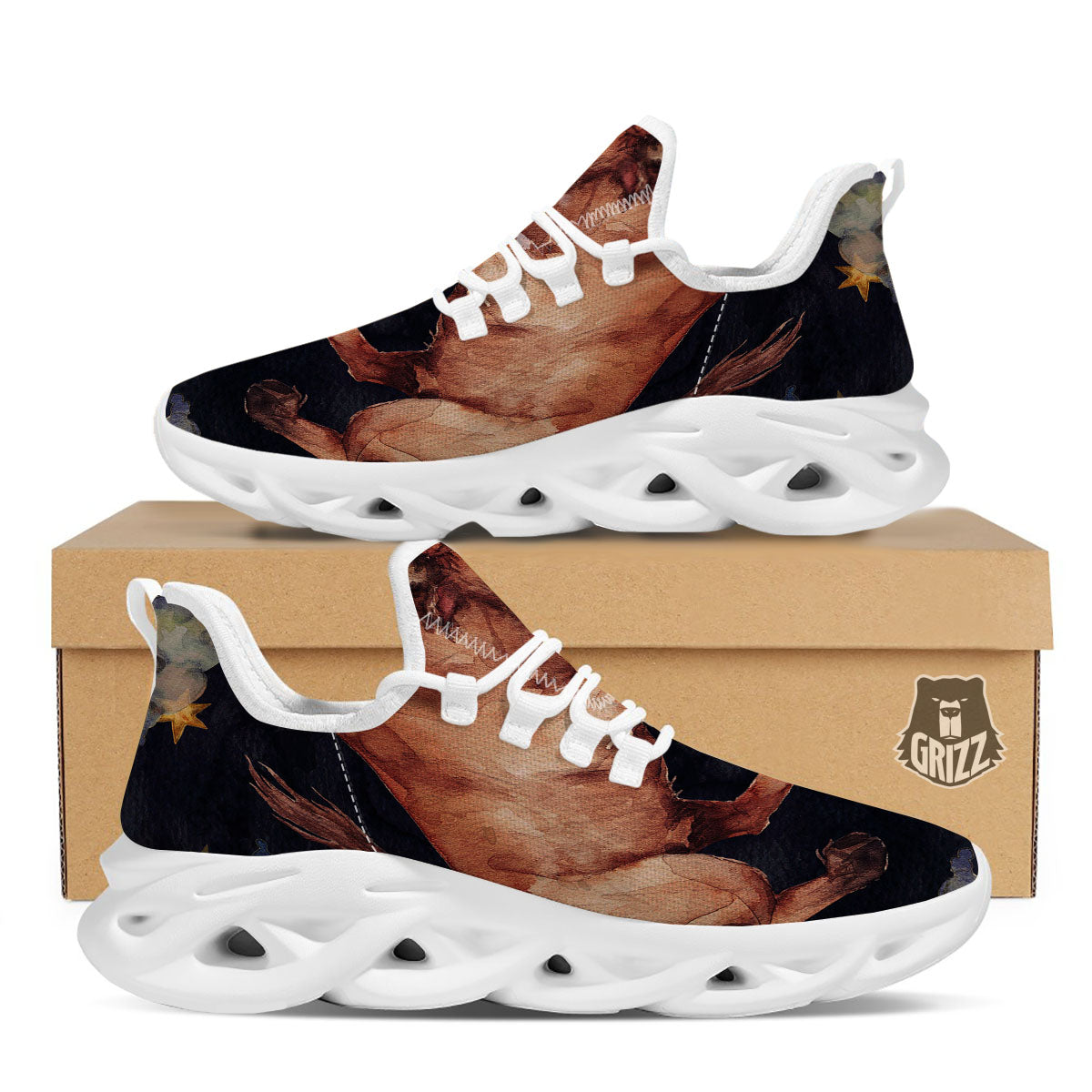 Zodiac Sign Watercolor Taurus Print White Running Shoes-grizzshop