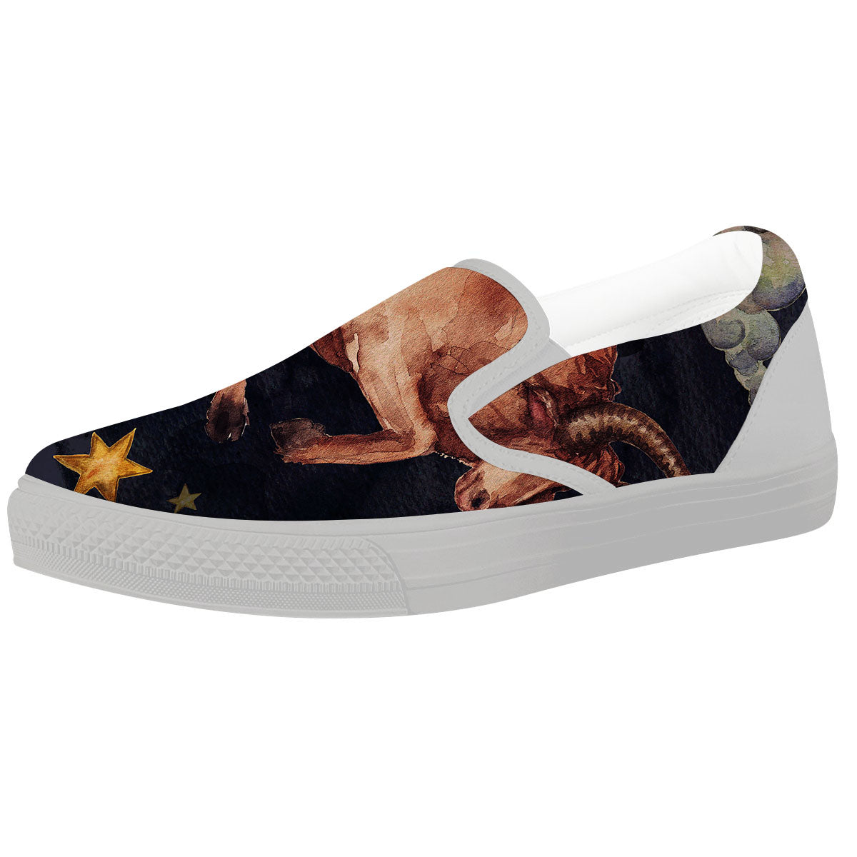 Zodiac Sign Watercolor Taurus Print White Slip On Shoes-grizzshop