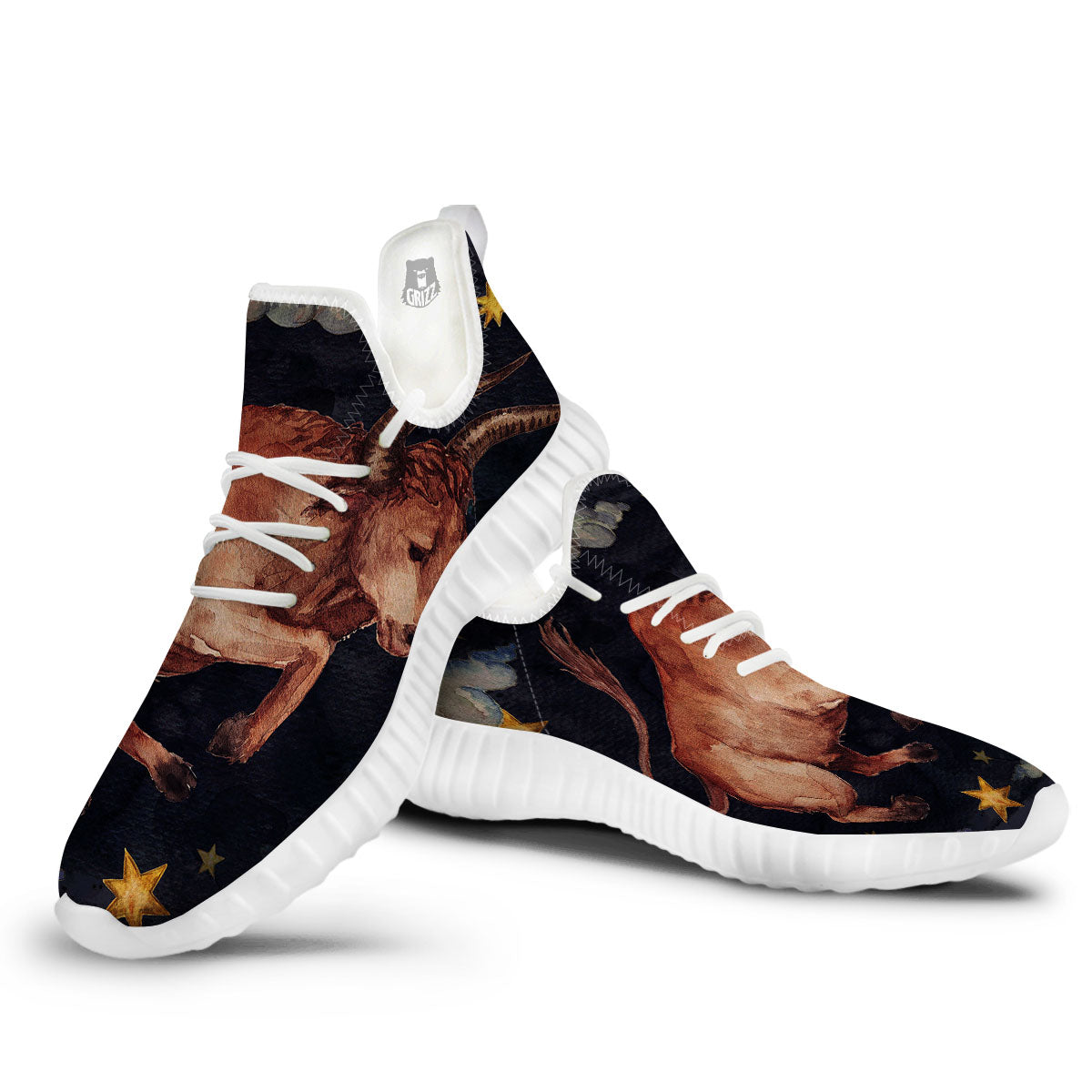 Zodiac Sign Watercolor Taurus Print White Walking Shoes-grizzshop