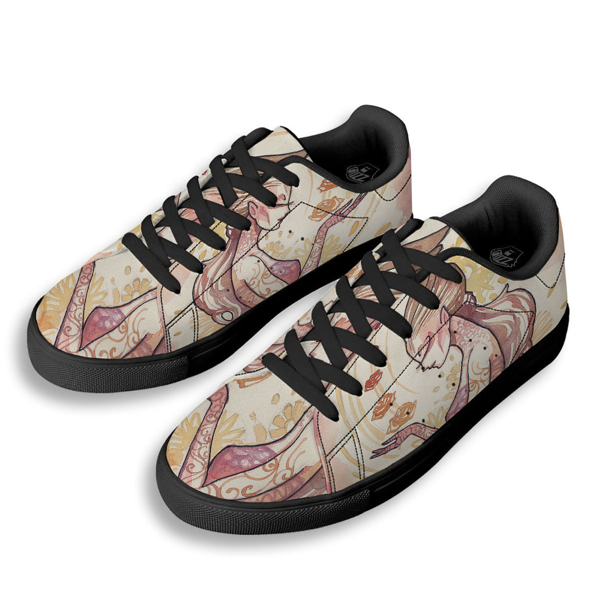 Zodiac Sign Watercolor Virgo Print Black Low Top Sneakers-grizzshop