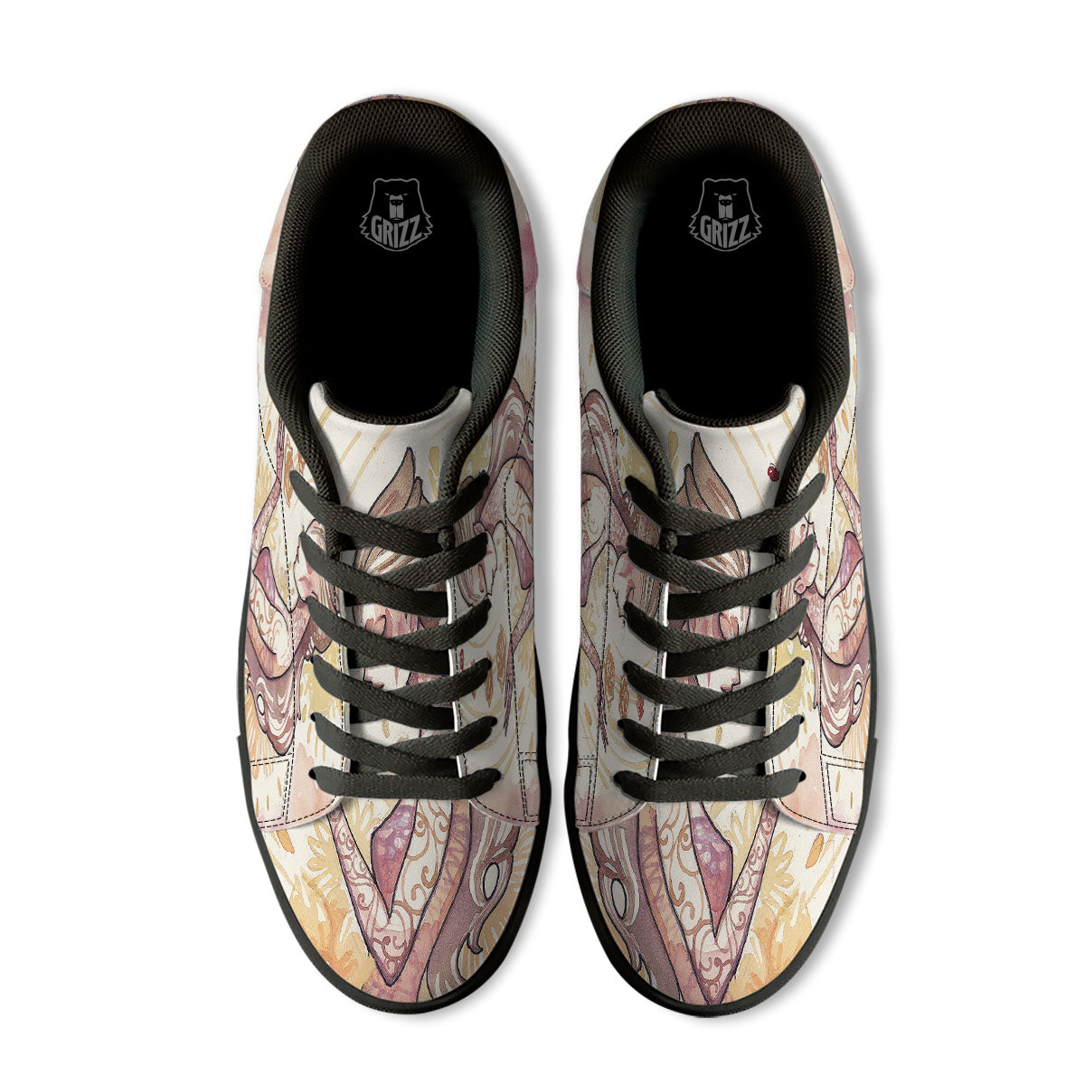 Zodiac Sign Watercolor Virgo Print Black Low Top Sneakers-grizzshop