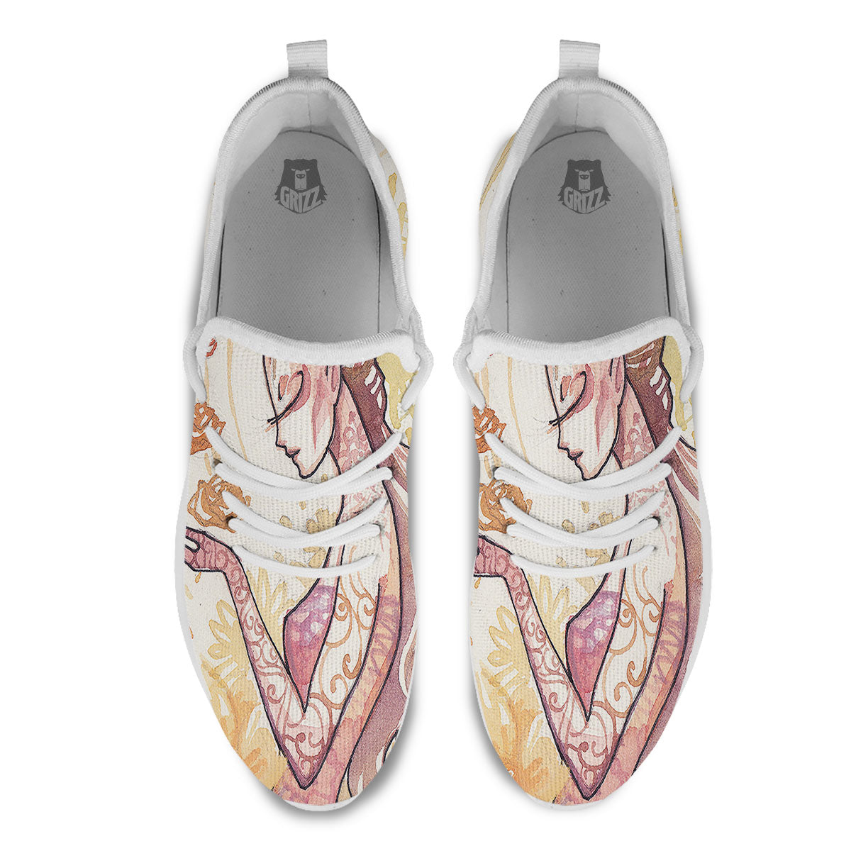 Zodiac Sign Watercolor Virgo Print White Athletic Shoes-grizzshop