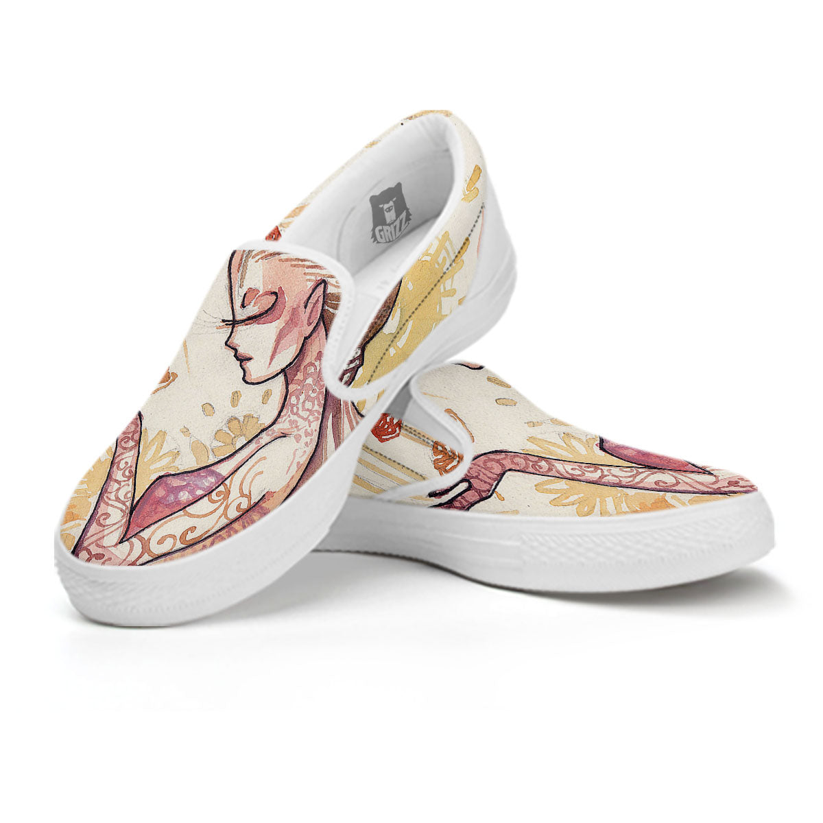 Zodiac Sign Watercolor Virgo Print White Slip On Shoes-grizzshop