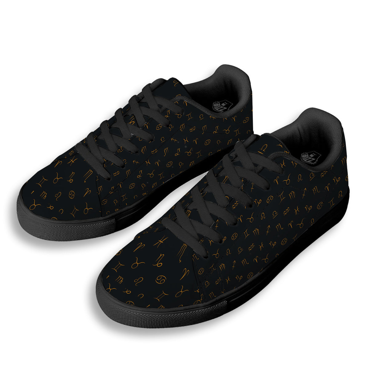 Zodiac Signs Astrological Print Pattern Black Low Top Sneakers-grizzshop