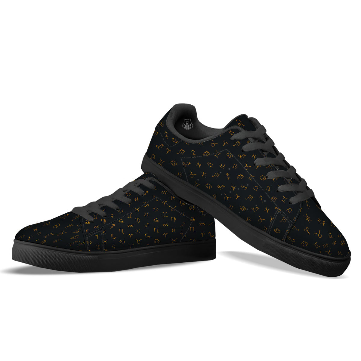 Zodiac Signs Astrological Print Pattern Black Low Top Sneakers-grizzshop
