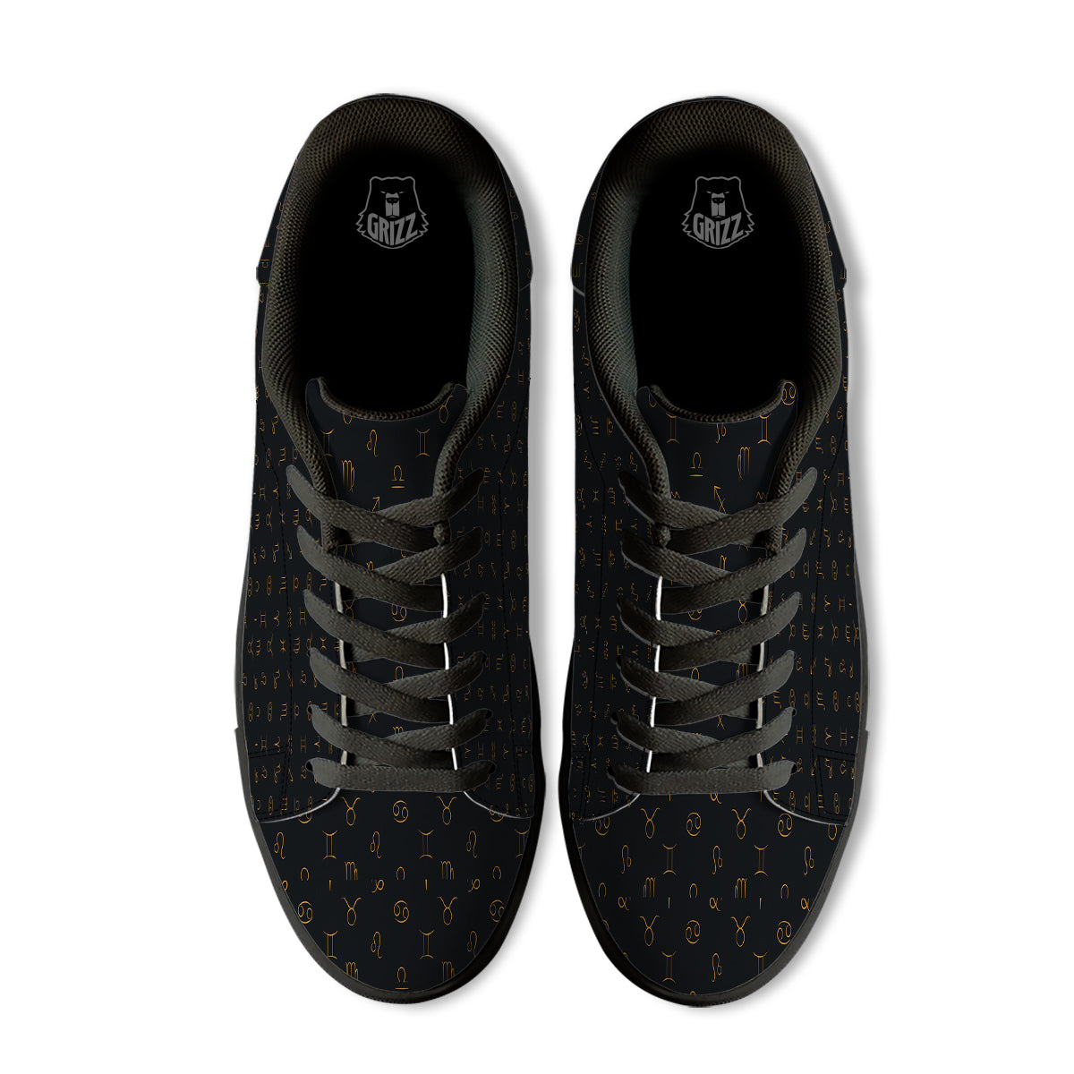 Zodiac Signs Astrological Print Pattern Black Low Top Sneakers-grizzshop