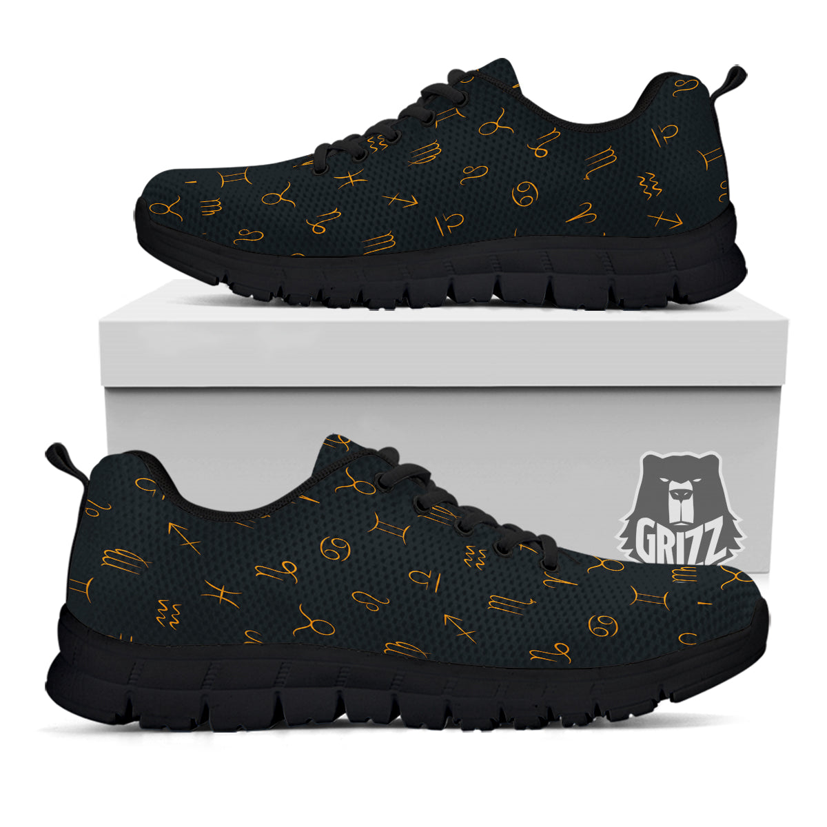 Zodiac Signs Astrological Print Pattern Black Sneaker-grizzshop