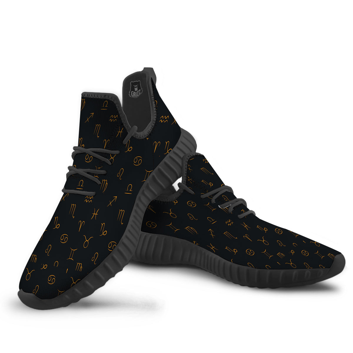 Zodiac Signs Astrological Print Pattern Black Walking Shoes-grizzshop