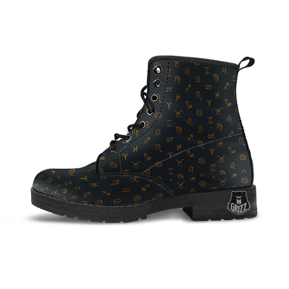 Zodiac Signs Astrological Print Pattern Leather Boots-grizzshop