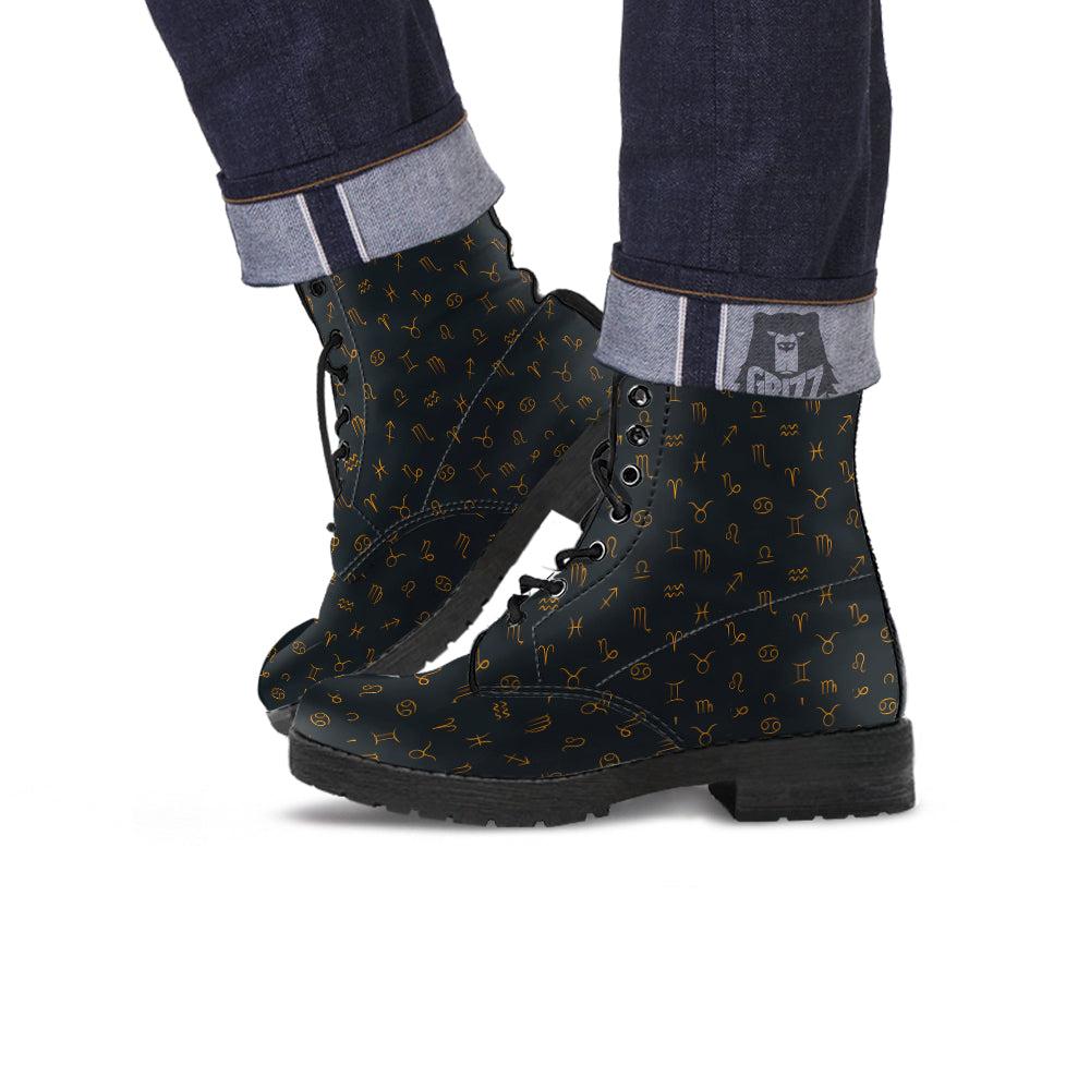 Zodiac Signs Astrological Print Pattern Leather Boots-grizzshop