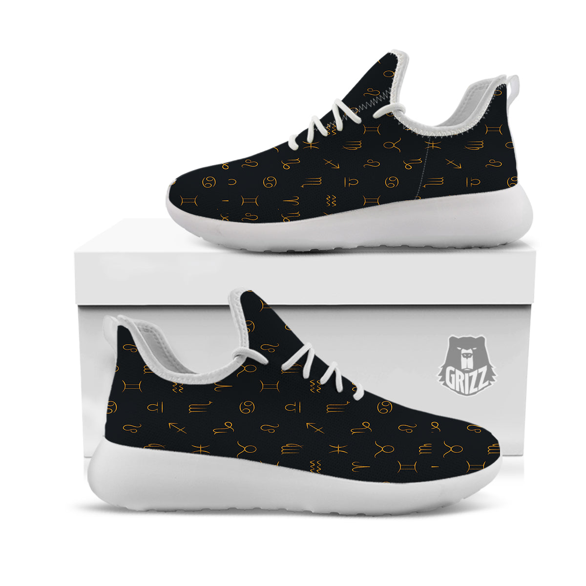 Zodiac Signs Astrological Print Pattern White Athletic Shoes-grizzshop