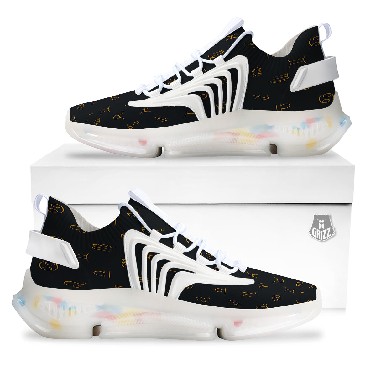 Zodiac Signs Astrological Print Pattern White Gym Shoes-grizzshop