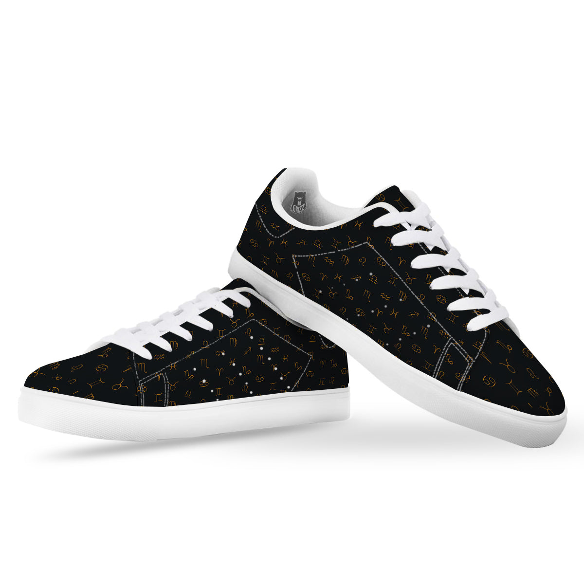 Zodiac Signs Astrological Print Pattern White Low Top Sneakers-grizzshop