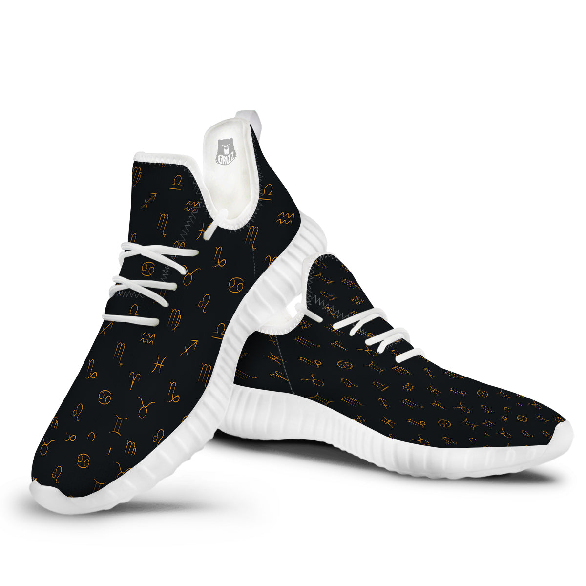 Zodiac Signs Astrological Print Pattern White Walking Shoes-grizzshop