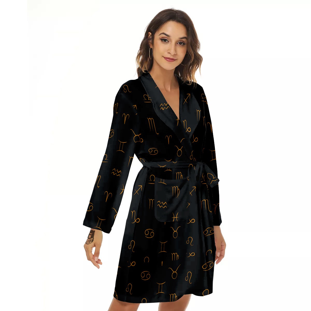 Zodiac Signs Astrological Print Pattern Women's Robe-grizzshop