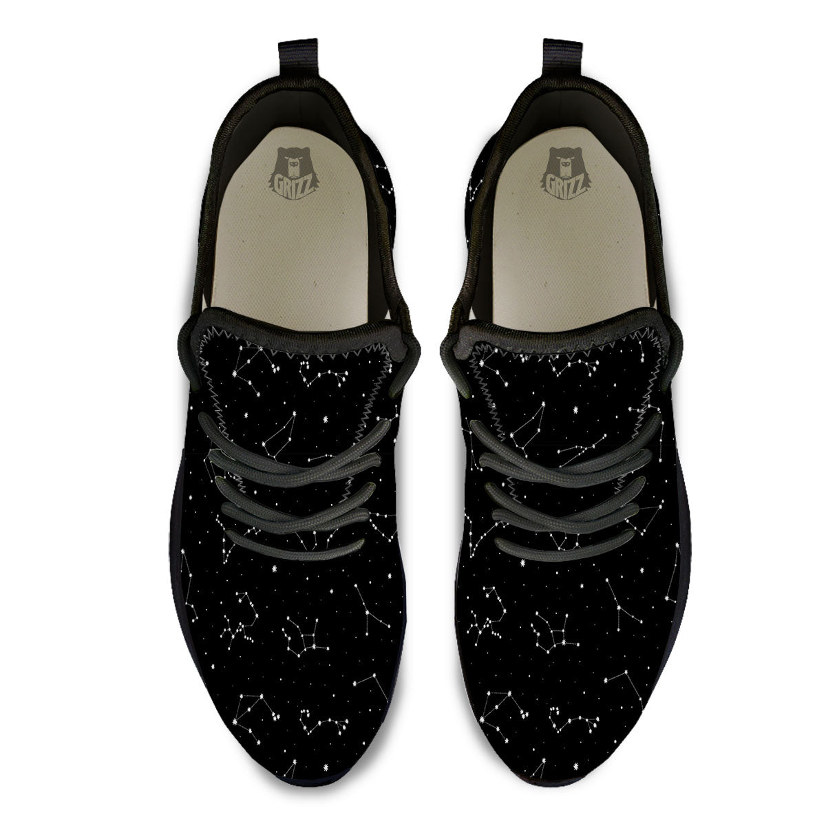 Zodiac Stars White And Black Print Black Athletic Shoes-grizzshop