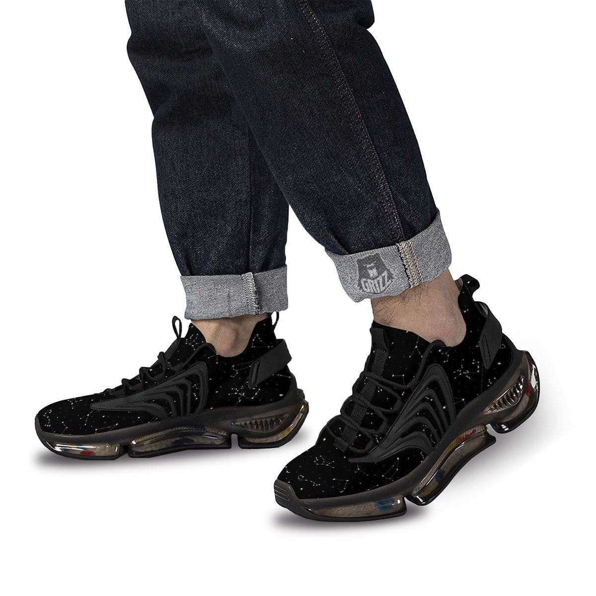 Zodiac Stars White And Black Print Black Gym Shoes-grizzshop