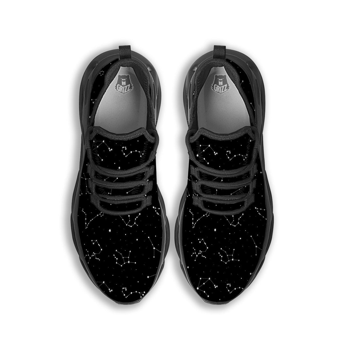 Zodiac Stars White And Black Print Black Running Shoes-grizzshop