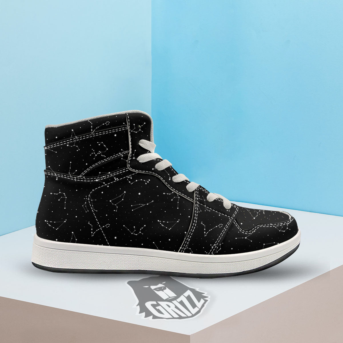Zodiac Stars White And Black Print High Top Sneakers-grizzshop