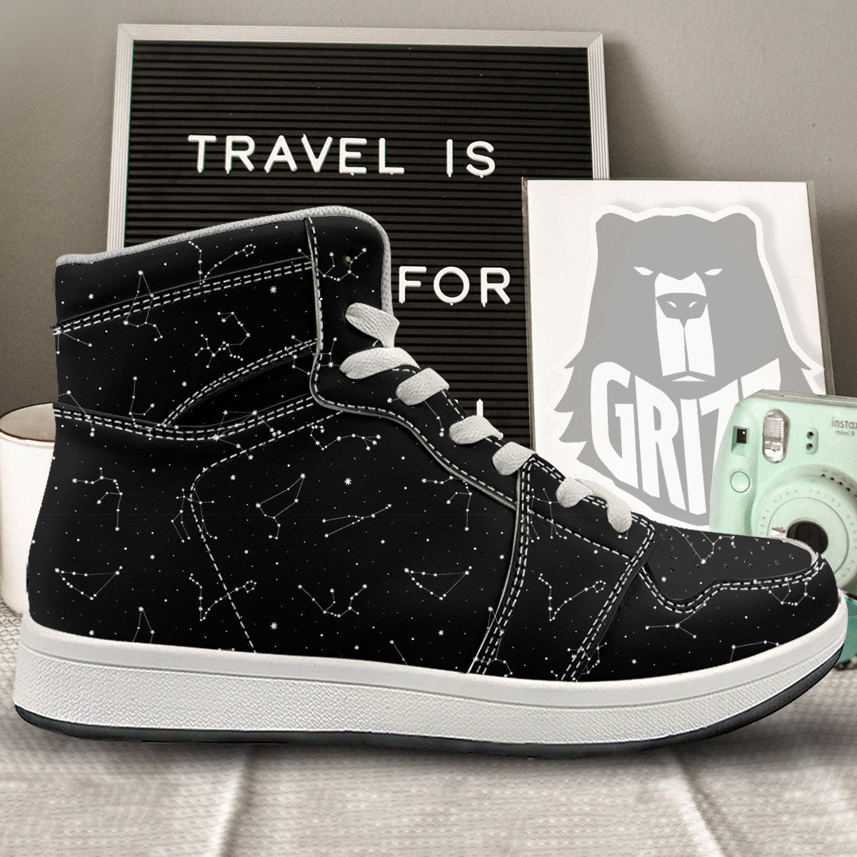 Zodiac Stars White And Black Print High Top Sneakers-grizzshop