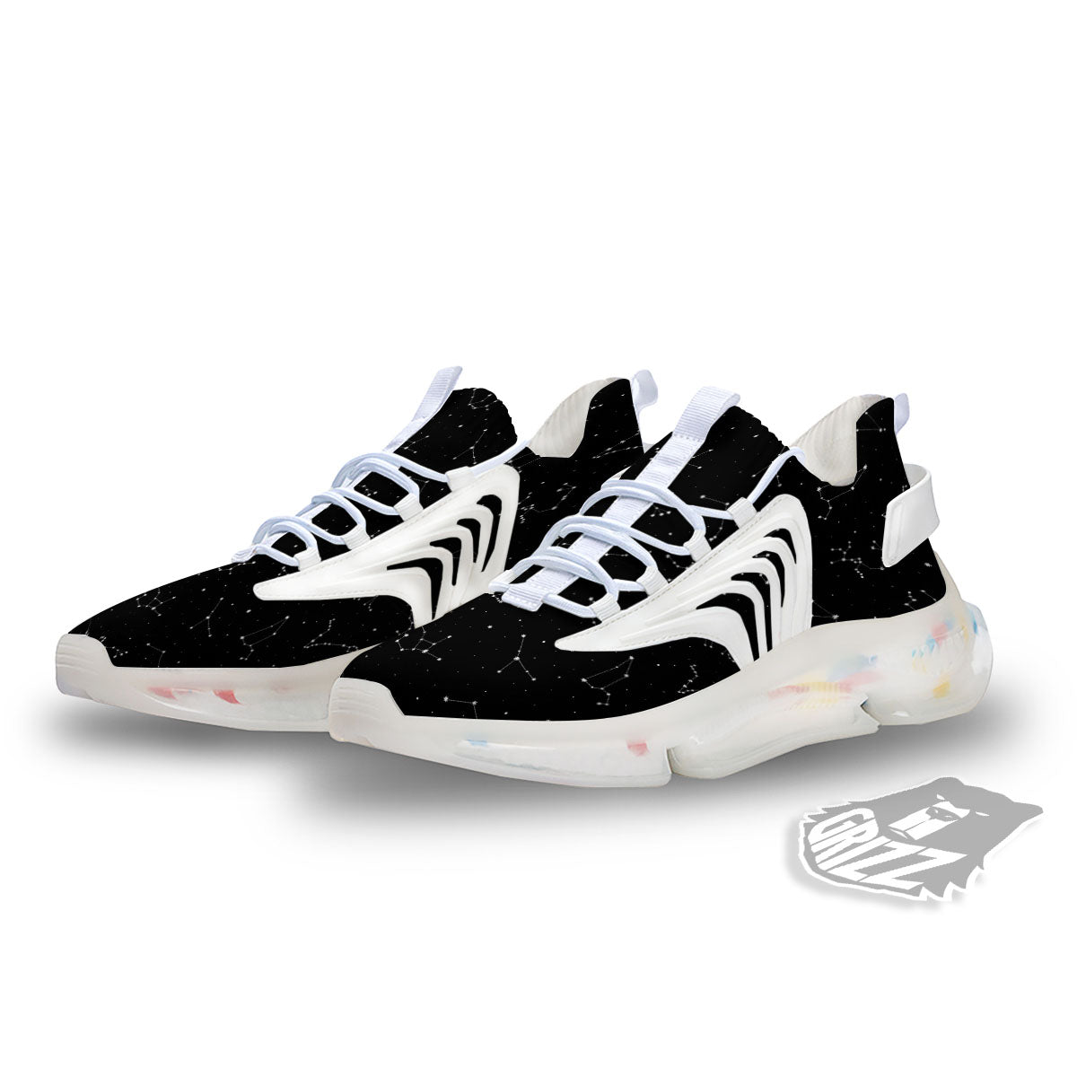 Zodiac Stars White And Black Print White Gym Shoes-grizzshop