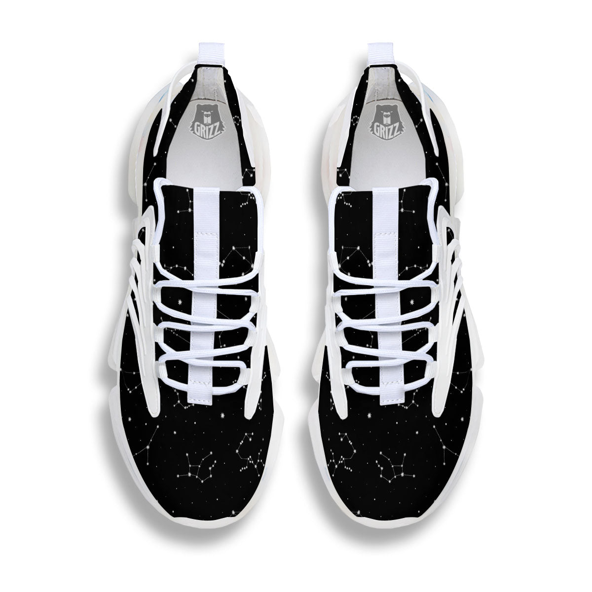 Zodiac Stars White And Black Print White Gym Shoes-grizzshop