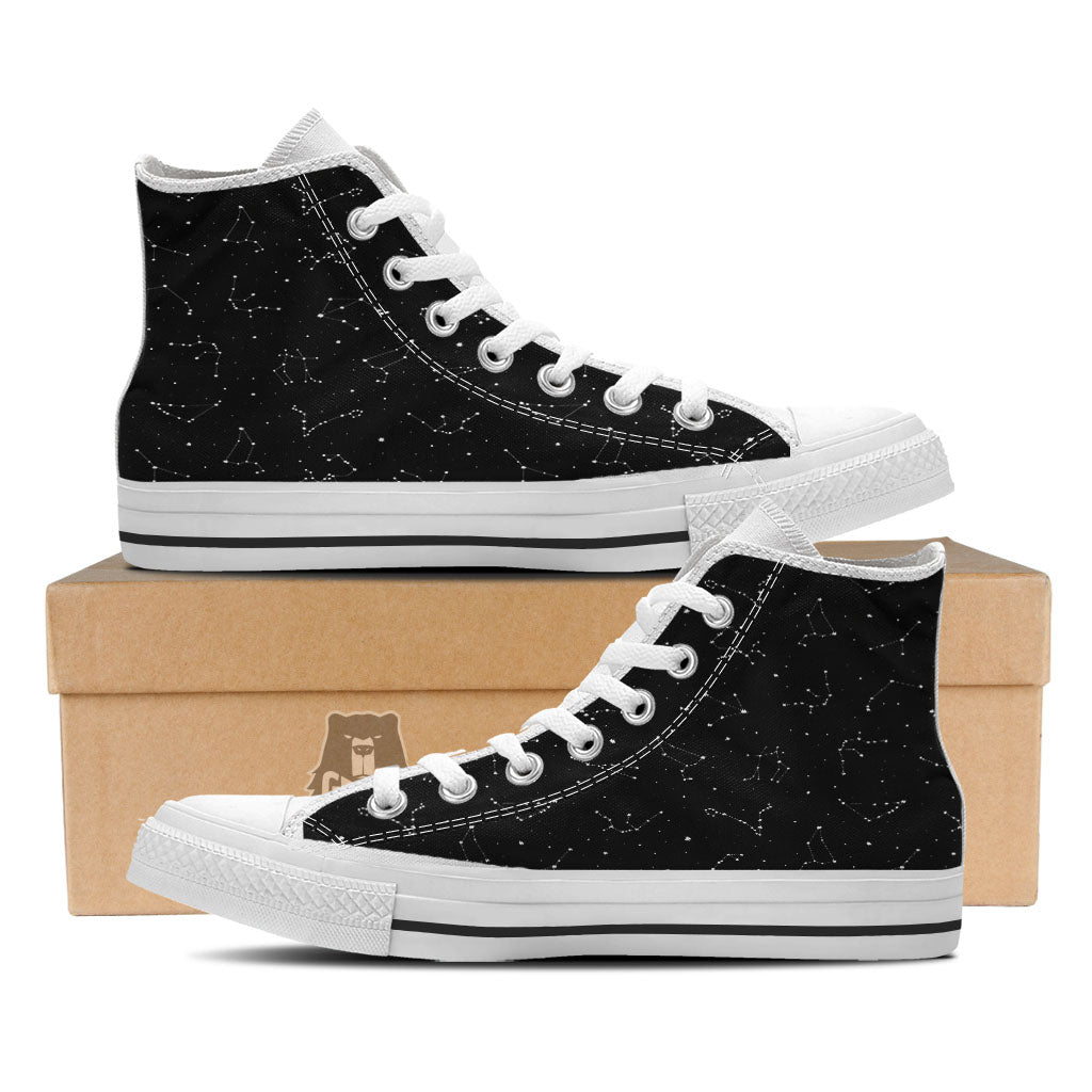 Zodiac Stars White And Black Print White High Top Shoes-grizzshop