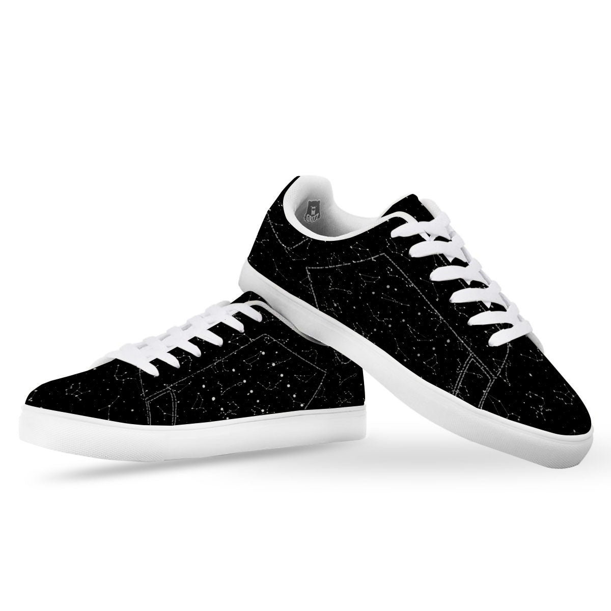 Zodiac Stars White And Black Print White Low Top Sneakers-grizzshop