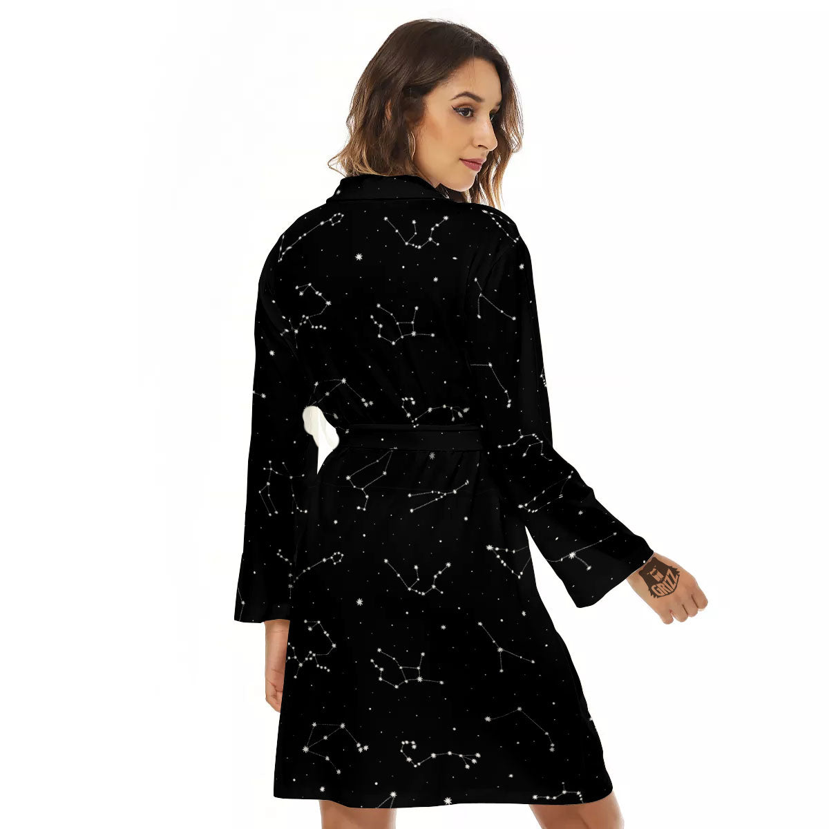 Zodiac Stars White And Black Print Women's Robe-grizzshop