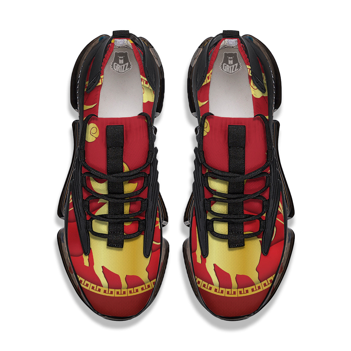 Zodiac Symbol Chinese Ox Print Black Gym Shoes-grizzshop