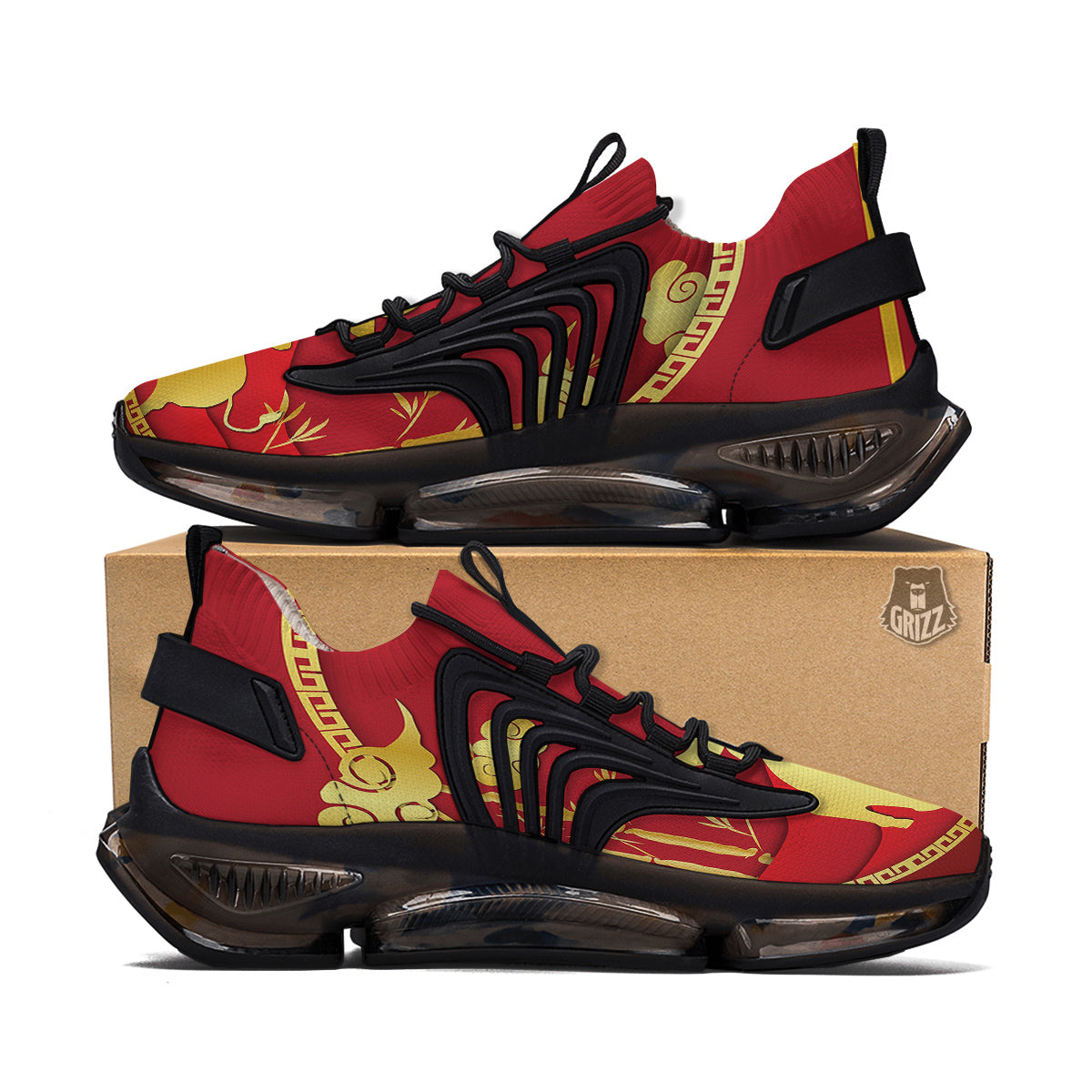 Zodiac Symbol Chinese Ox Print Black Gym Shoes-grizzshop