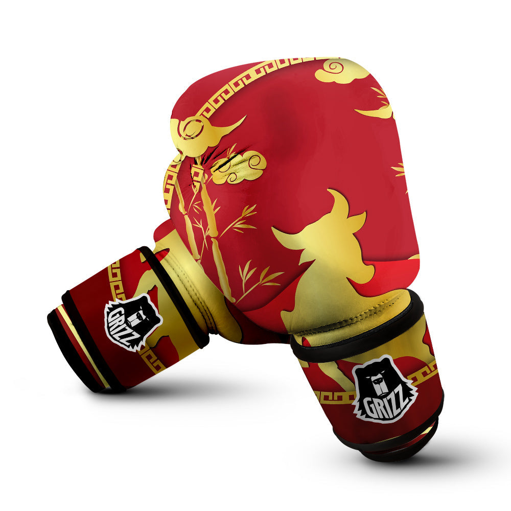 Zodiac Symbol Chinese Ox Print Boxing Gloves-grizzshop