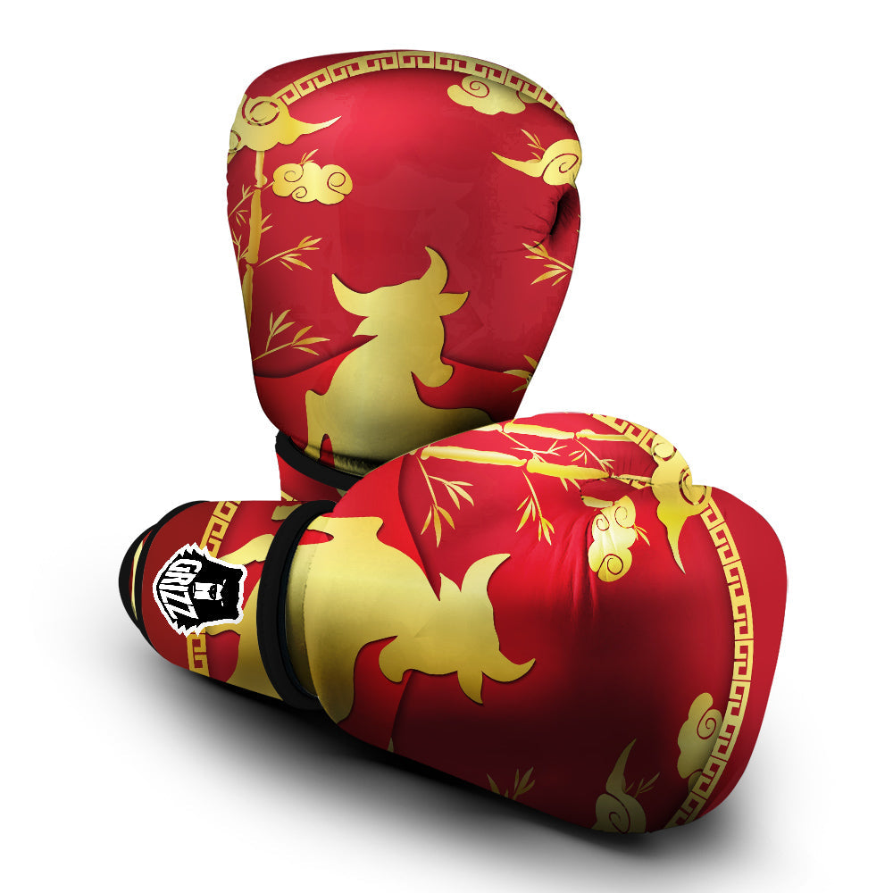 Zodiac Symbol Chinese Ox Print Boxing Gloves-grizzshop