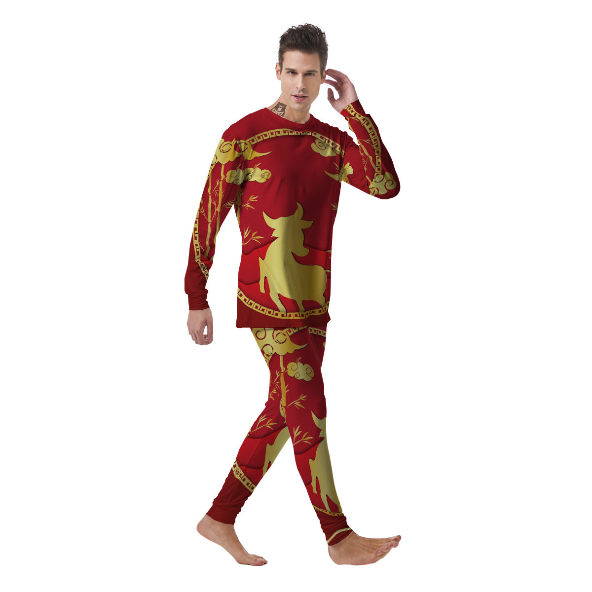 Zodiac Symbol Chinese Ox Print Men's Pajamas-grizzshop