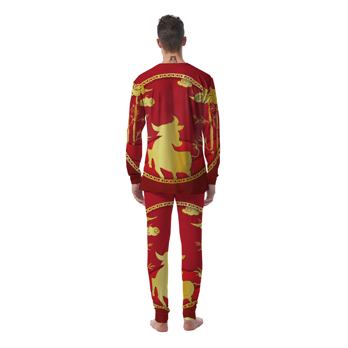 Zodiac Symbol Chinese Ox Print Men's Pajamas-grizzshop