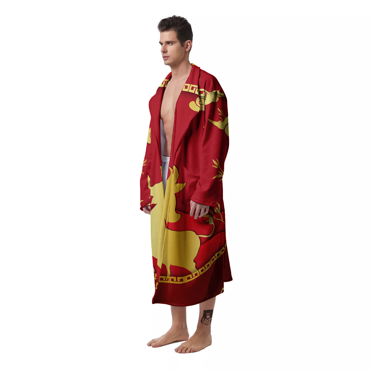 Zodiac Symbol Chinese Ox Print Men's Robe-grizzshop