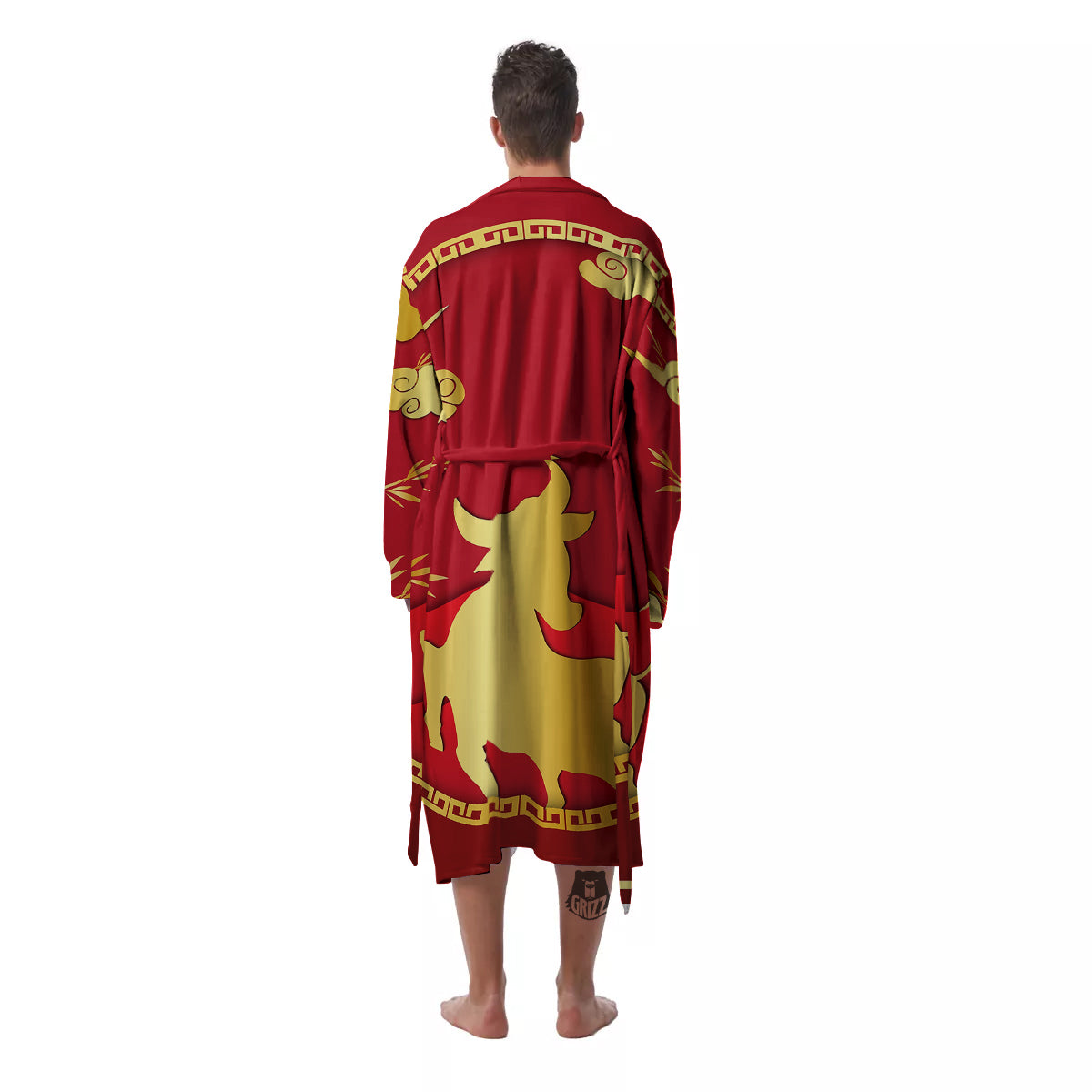 Zodiac Symbol Chinese Ox Print Men's Robe-grizzshop