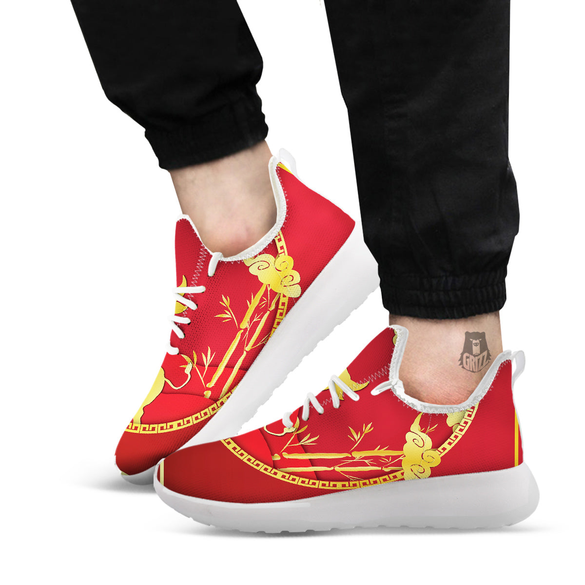 Zodiac Symbol Chinese Ox Print White Athletic Shoes-grizzshop