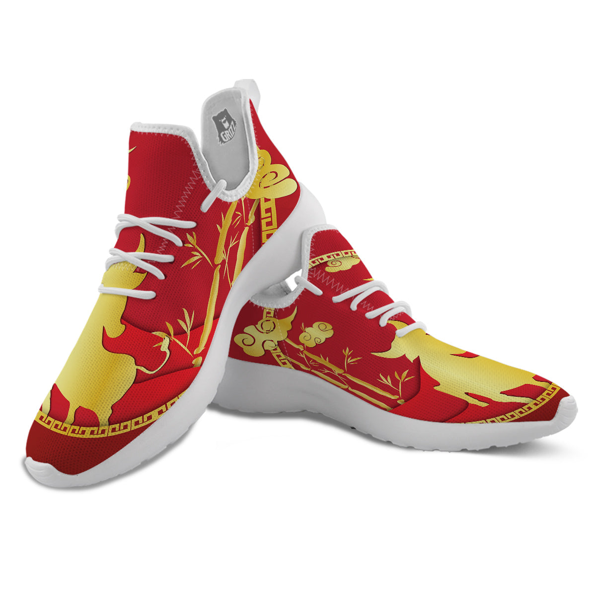 Zodiac Symbol Chinese Ox Print White Athletic Shoes-grizzshop