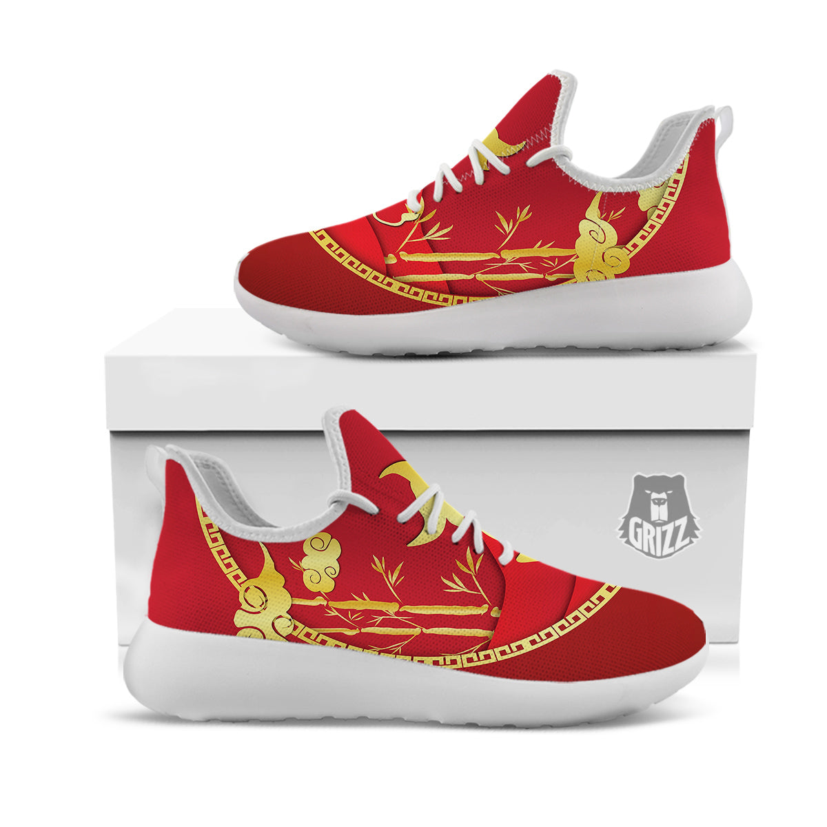 Zodiac Symbol Chinese Ox Print White Athletic Shoes-grizzshop