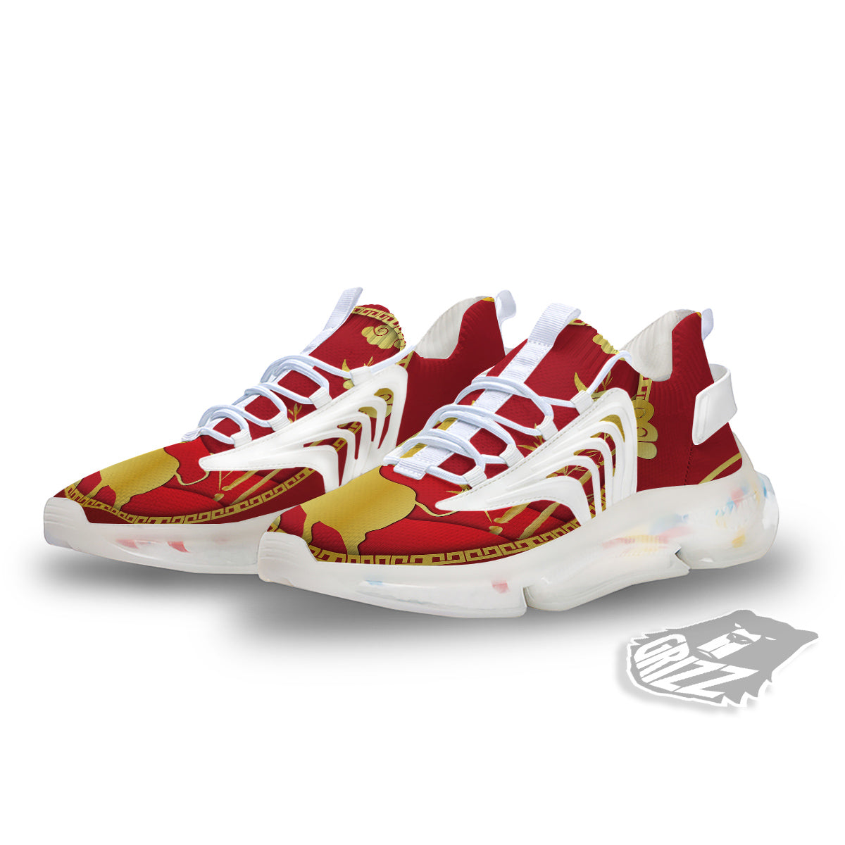 Zodiac Symbol Chinese Ox Print White Gym Shoes-grizzshop