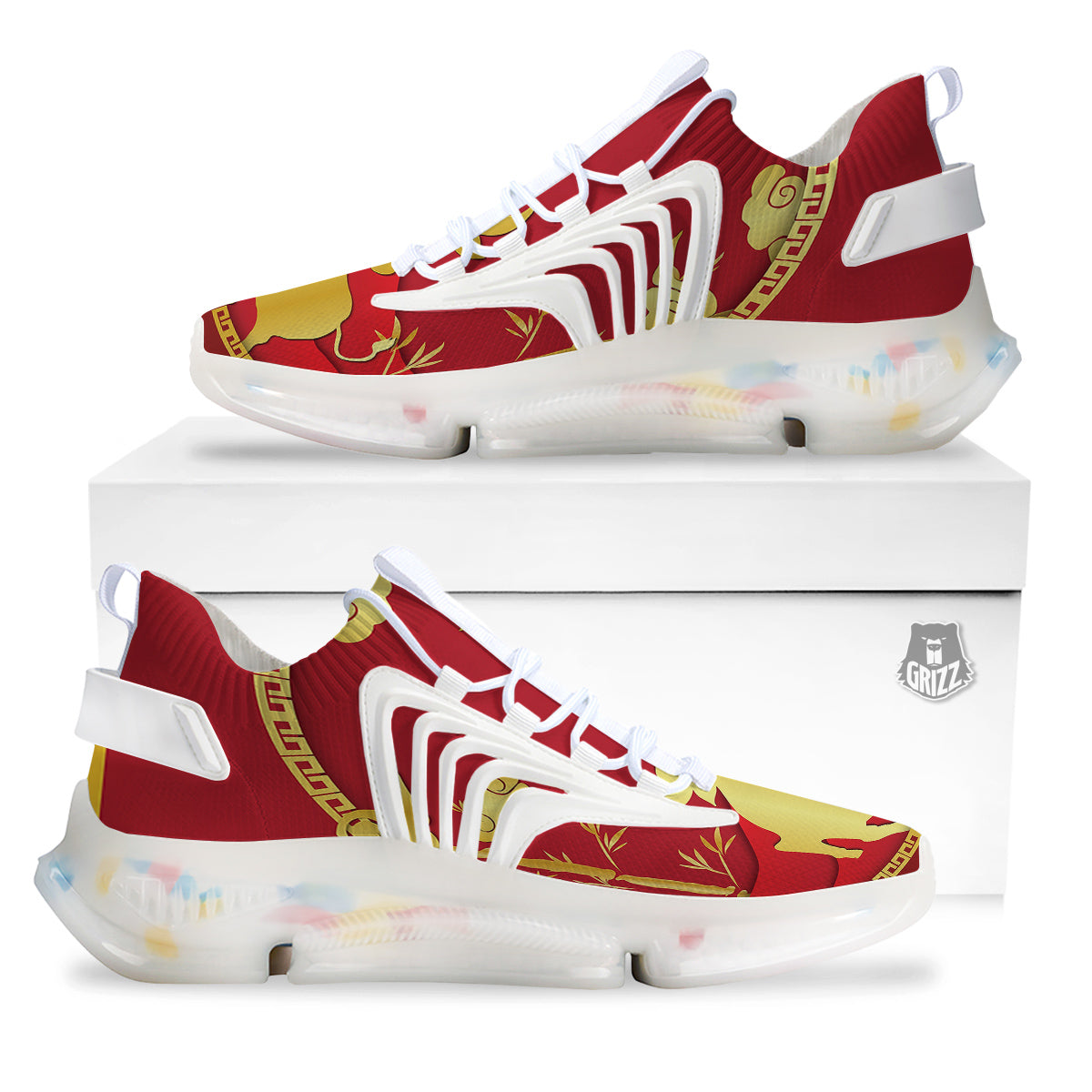 Zodiac Symbol Chinese Ox Print White Gym Shoes-grizzshop