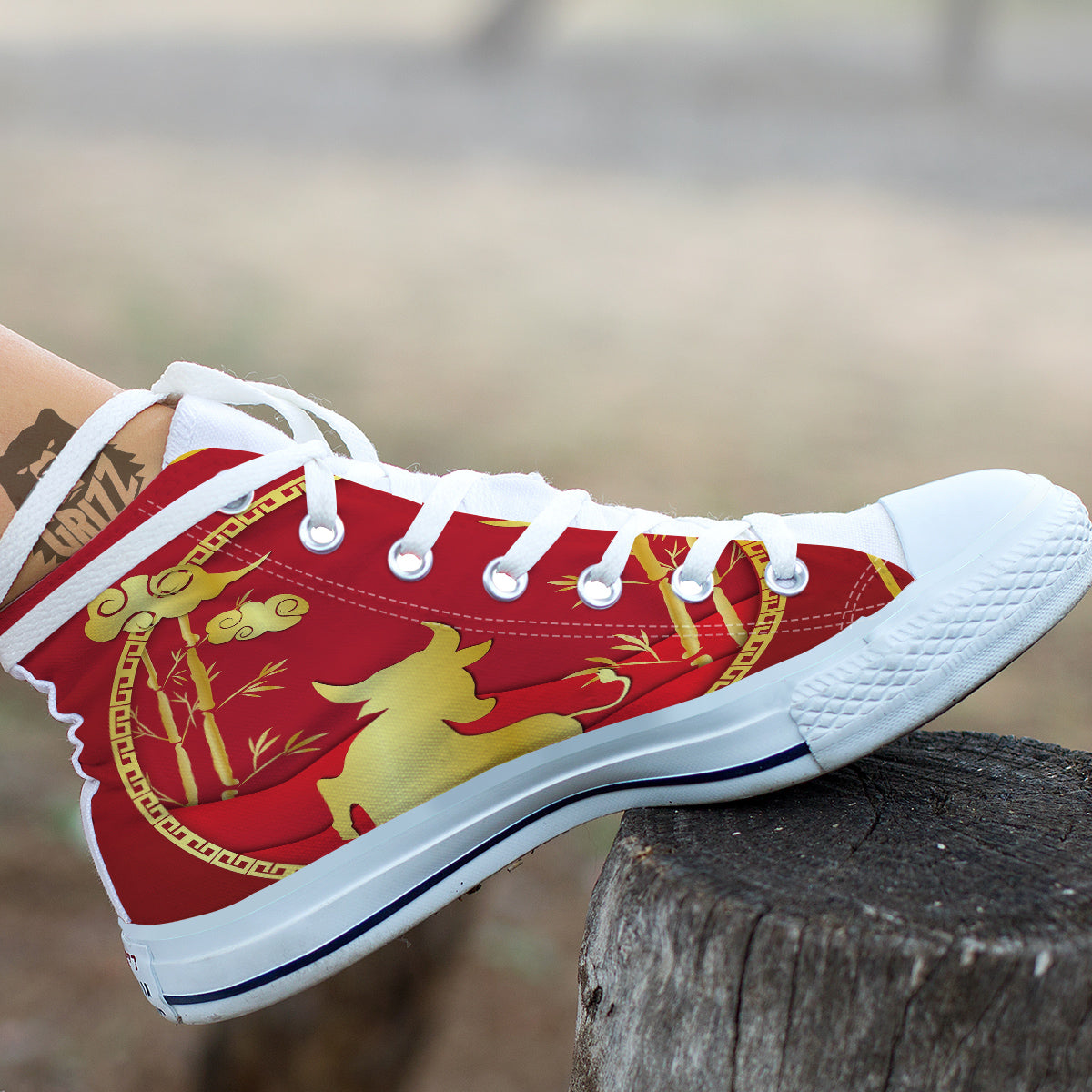 Zodiac Symbol Chinese Ox Print White High Top Shoes-grizzshop