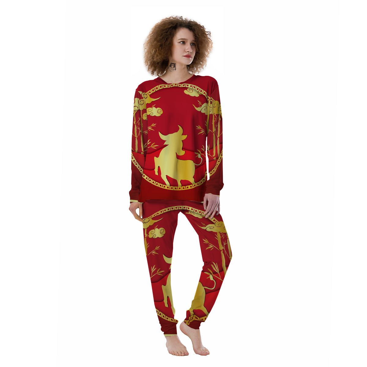 Zodiac Symbol Chinese Ox Print Women's Pajamas-grizzshop