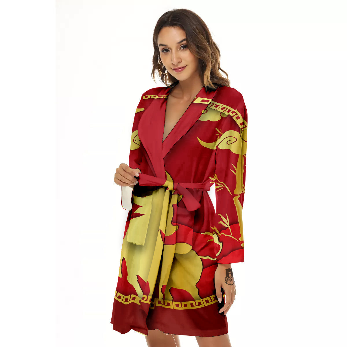 Zodiac Symbol Chinese Ox Print Women's Robe-grizzshop