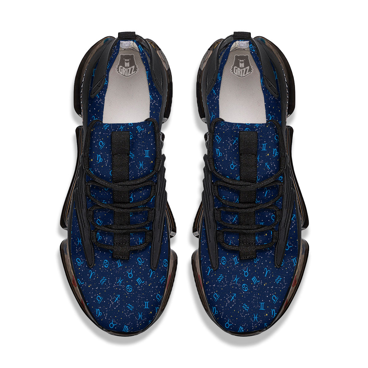 Zodiac Symbols Blue Print Pattern Black Gym Shoes-grizzshop