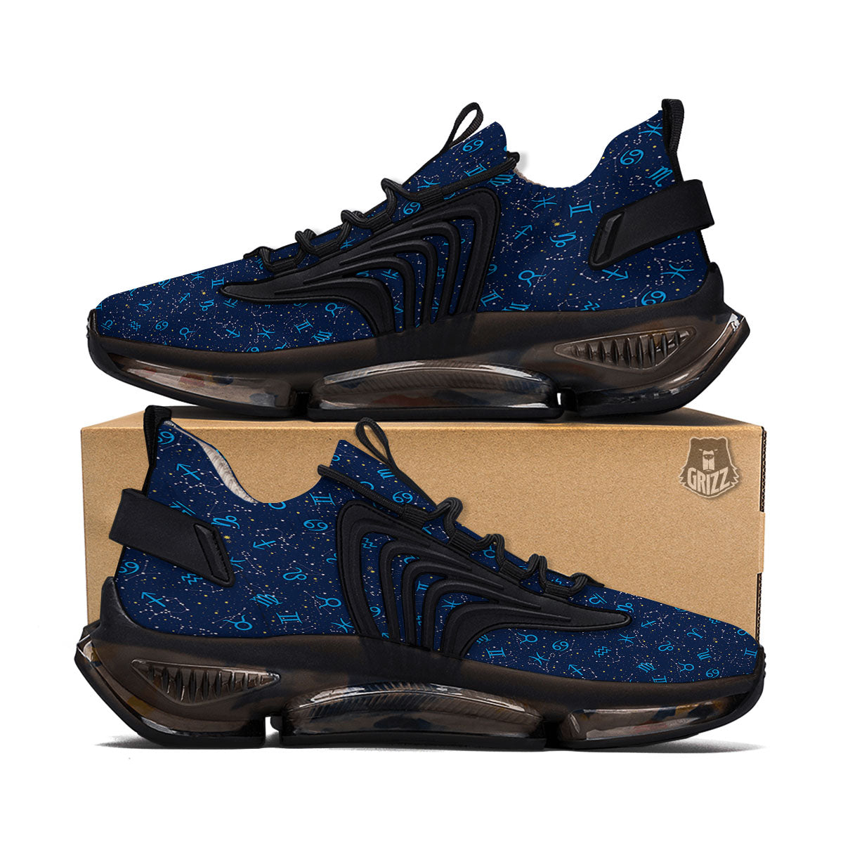 Zodiac Symbols Blue Print Pattern Black Gym Shoes-grizzshop