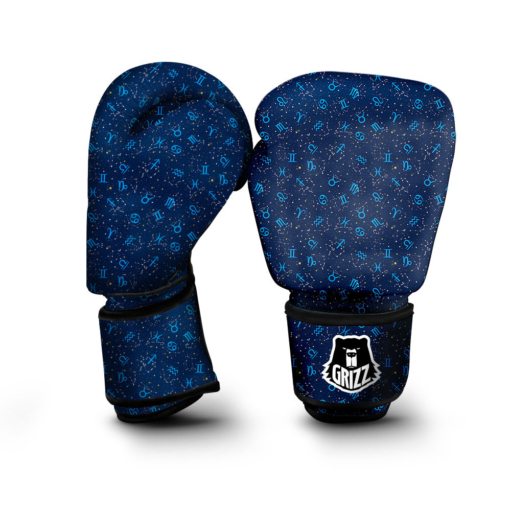 Zodiac Symbols Blue Print Pattern Boxing Gloves-grizzshop