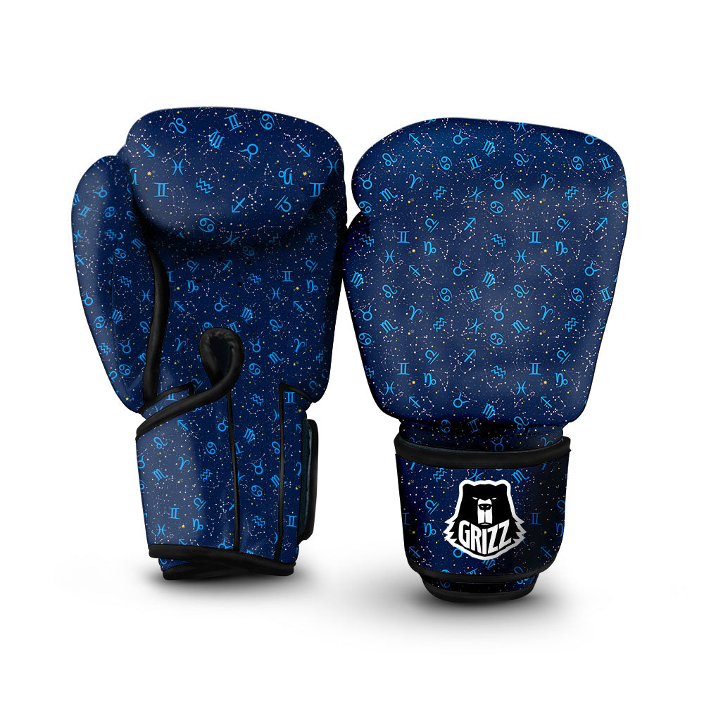 Zodiac Symbols Blue Print Pattern Boxing Gloves-grizzshop