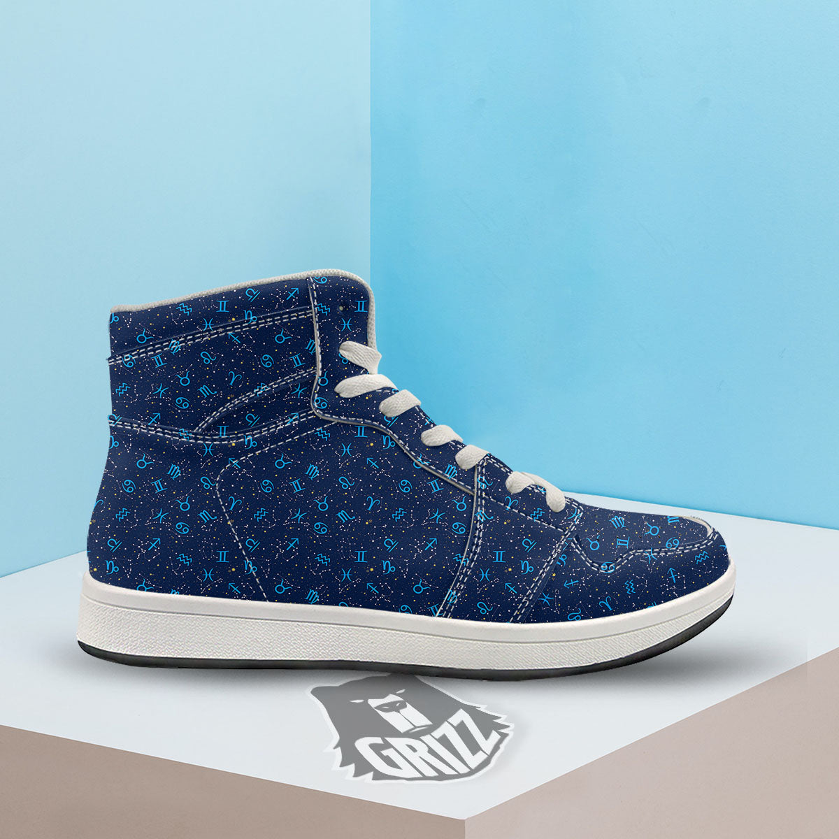 Zodiac Symbols Blue Print Pattern High Top Sneakers-grizzshop